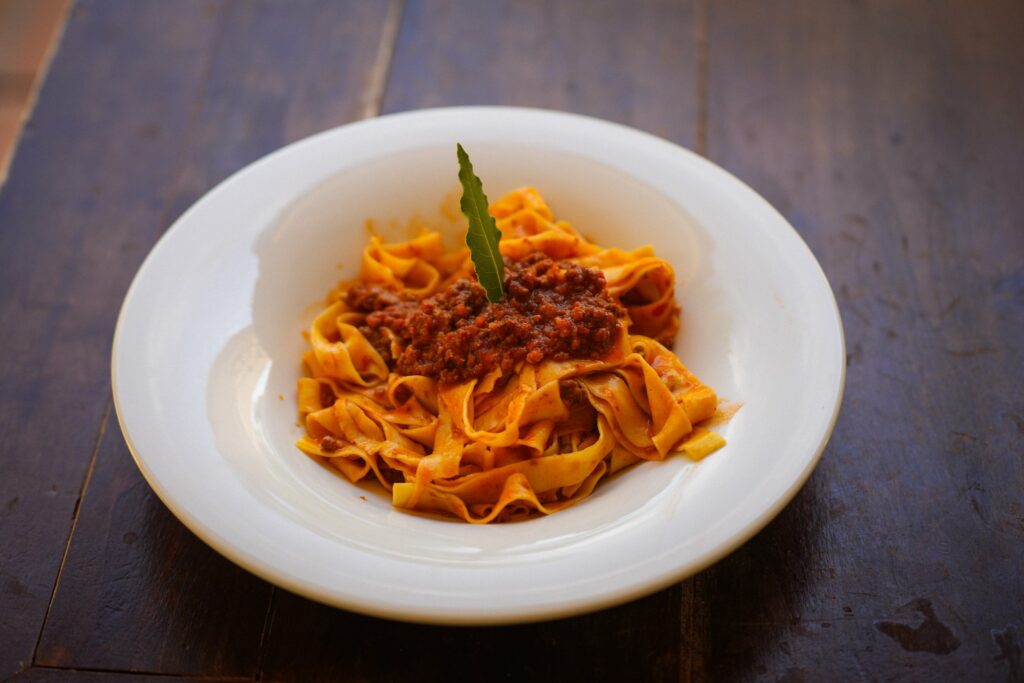 Homemade Pasta dish as an example of the food served for post-ride at the Belvedere Bike Hotel.