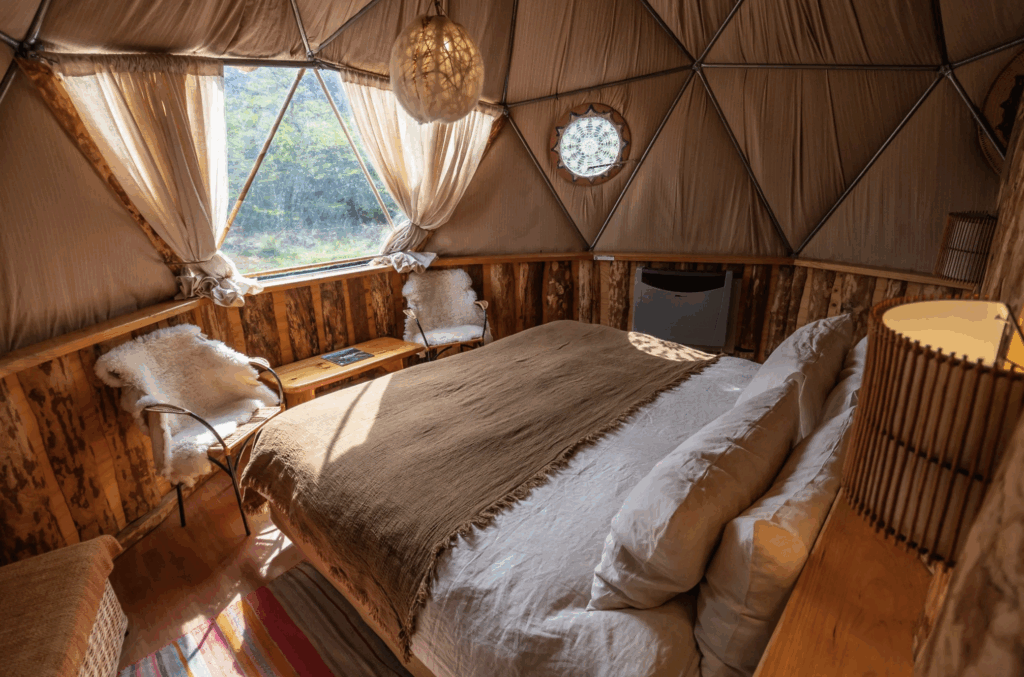 Photo of inside a dome canvas tent at Eco Camp Patagonia 